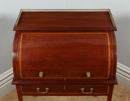 fig 1. Antique English Edwardian Ladies Mahogany & Leather Cylinder Office Writing Desk (Circa 1900)