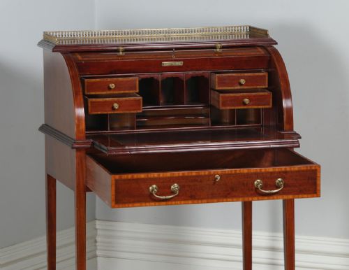 fig 5. Antique English Edwardian Ladies Mahogany & Leather Cylinder Office Writing Desk (Circa 1900)