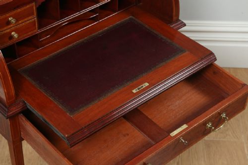 fig 6. Antique English Edwardian Ladies Mahogany & Leather Cylinder Office Writing Desk (Circa 1900)