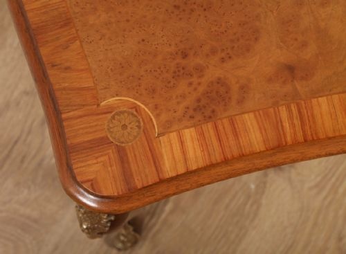 fig 2. Antique French Louis XVI Style Burr Walnut Marquetry Inlaid Brass Coffee Table (Circa 1920)