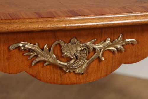 fig 6. Antique French Louis XVI Style Burr Walnut Marquetry Inlaid Brass Coffee Table (Circa 1920)
