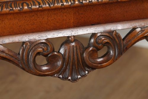 fig 7. Antique English Queen Anne Style Carved Burr Walnut & Glass Rectangular Coffee Table (Circa 1920)