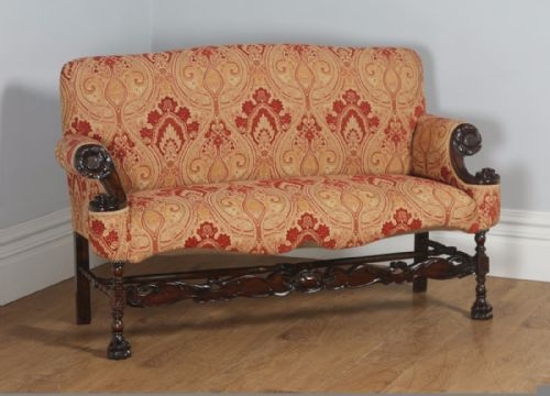 Antique French Normandy Walnut Paisley Upholstered Sofa Couch Settee (Circa 1900)