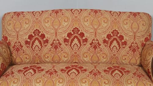 fig 1. Antique French Normandy Walnut Paisley Upholstered Sofa Couch Settee (Circa 1900)