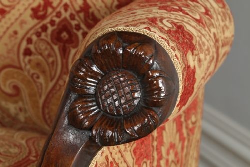 fig 3. Antique French Normandy Walnut Paisley Upholstered Sofa Couch Settee (Circa 1900)