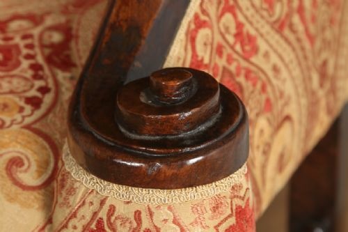 fig 4. Antique French Normandy Walnut Paisley Upholstered Sofa Couch Settee (Circa 1900)