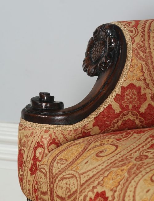 fig 5. Antique French Normandy Walnut Paisley Upholstered Sofa Couch Settee (Circa 1900)