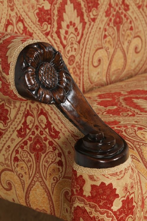 fig 6. Antique French Normandy Walnut Paisley Upholstered Sofa Couch Settee (Circa 1900)