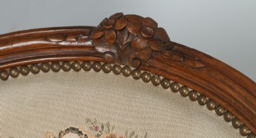 fig 5. Antique Pair of French Louis XV Style Walnut & Tapestry Salon Open Armchairs (Circa 1920)