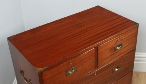 fig 1. Antique English Victorian Colonial Mahogany & Brass Military Campaign Chest of Drawers by Graves and Sons of Devonport (Circa 1890)
