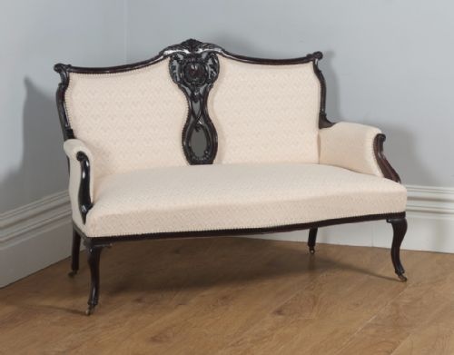 Antique English Victorian Rococo Carved Mahogany Sofa Couch Settee (Circa 1880)