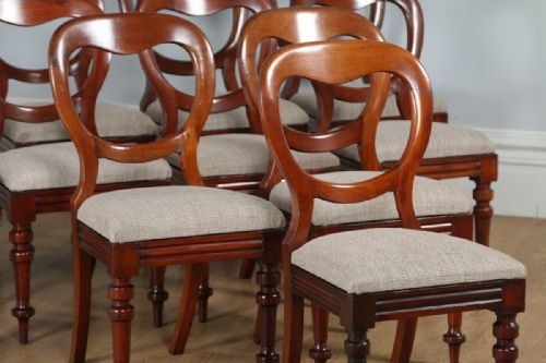 fig 2. Antique English Victorian Set of Twelve Mahogany Balloon Back Upholstered Dining Chairs (Circa 1860)