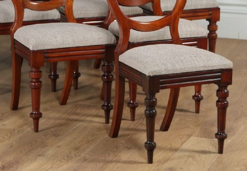 fig 3. Antique English Victorian Set of Twelve Mahogany Balloon Back Upholstered Dining Chairs (Circa 1860)