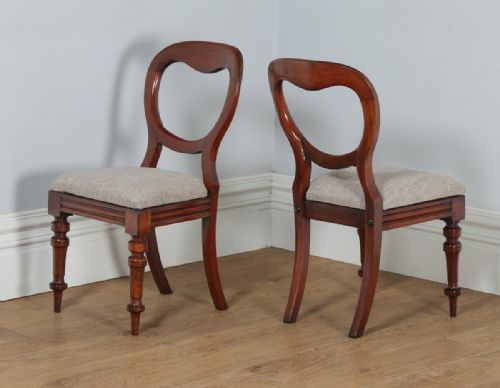 fig 4. Antique English Victorian Set of Twelve Mahogany Balloon Back Upholstered Dining Chairs (Circa 1860)