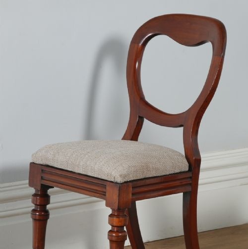 fig 5. Antique English Victorian Set of Twelve Mahogany Balloon Back Upholstered Dining Chairs (Circa 1860)