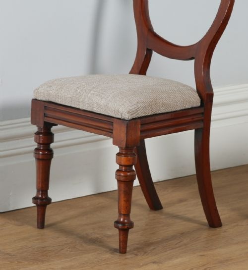 fig 6. Antique English Victorian Set of Twelve Mahogany Balloon Back Upholstered Dining Chairs (Circa 1860)