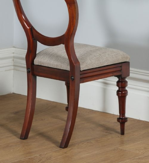 fig 8. Antique English Victorian Set of Twelve Mahogany Balloon Back Upholstered Dining Chairs (Circa 1860)