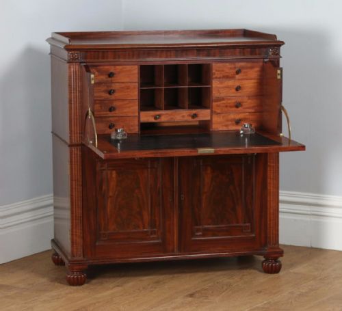 Antique English Regency Flame Mahogany Secretaire Desk Chest of Drawers by Gillows of Lancaster (Circa 1830)