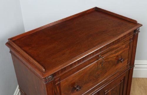 fig 1. Antique English Regency Flame Mahogany Secretaire Desk Chest of Drawers by Gillows of Lancaster (Circa 1830)