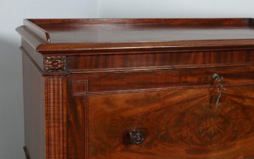 fig 2. Antique English Regency Flame Mahogany Secretaire Desk Chest of Drawers by Gillows of Lancaster (Circa 1830)