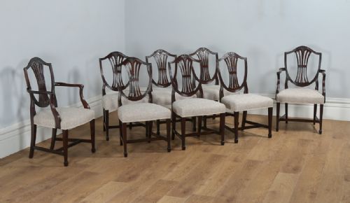 Antique Set of 8 English Georgian Hepplewhite Style Mahogany Dining Chairs (Circa 1850)
