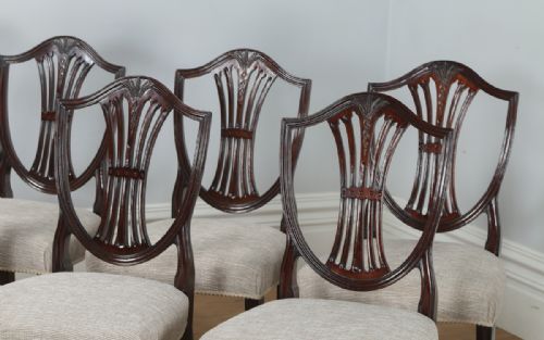 fig 2. Antique Set of 8 English Georgian Hepplewhite Style Mahogany Dining Chairs (Circa 1850)