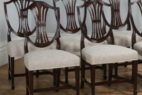 fig 3. Antique Set of 8 English Georgian Hepplewhite Style Mahogany Dining Chairs (Circa 1850)