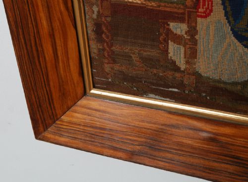 fig 2. Antique French Needlework Petit Point Wool Tapestry Wall Hanging Picture In Rosewood Frame (Circa 1870)