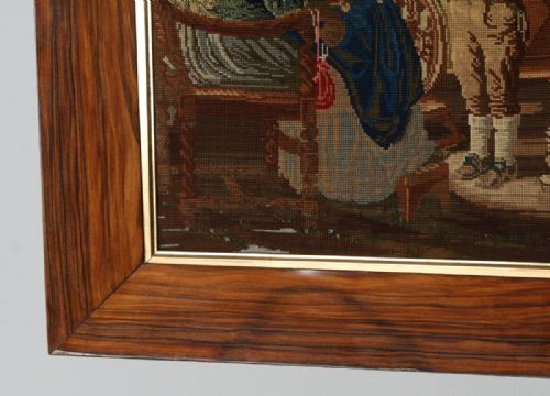 fig 3. Antique French Needlework Petit Point Wool Tapestry Wall Hanging Picture In Rosewood Frame (Circa 1870)