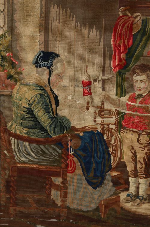 fig 5. Antique French Needlework Petit Point Wool Tapestry Wall Hanging Picture In Rosewood Frame (Circa 1870)