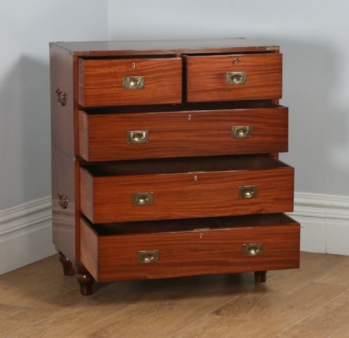 fig 4. Antique English Victorian Colonial Mahogany & Brass Military Campaign Chest of Drawers by Graves and Sons of Devonport (Circa 1890)
