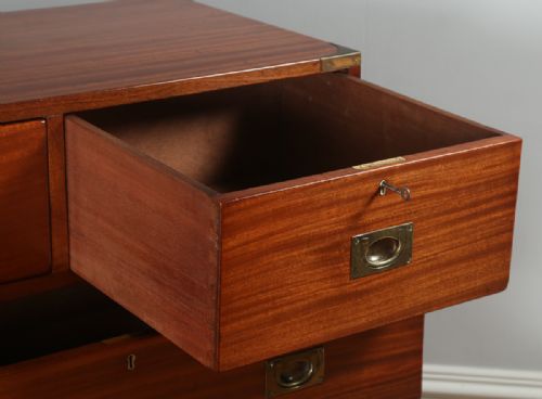 fig 5. Antique English Victorian Colonial Mahogany & Brass Military Campaign Chest of Drawers by Graves and Sons of Devonport (Circa 1890)