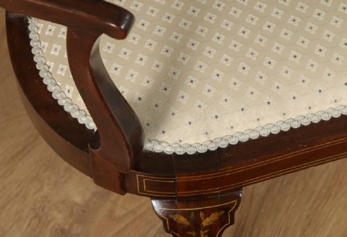 fig 7. Antique English Edwardian Mahogany Marquetry Inlaid Two Seat Window Sofa Couch Settee (Circa 1900)