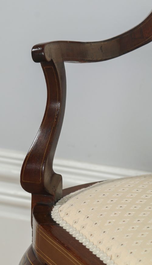 fig 6. Antique English Edwardian Mahogany Marquetry Inlaid Two Seat Window Sofa Couch Settee (Circa 1900)