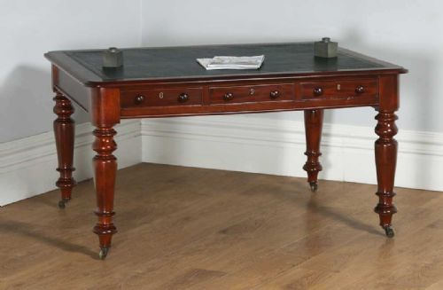 Antique English Victorian 4ft 6” Mahogany & Leather Library Table Desk (Circa 1860)