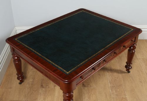 fig 1. Antique English Victorian 4ft 6” Mahogany & Leather Library Table Desk (Circa 1860)