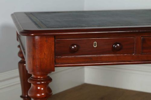fig 3. Antique English Victorian 4ft 6” Mahogany & Leather Library Table Desk (Circa 1860)