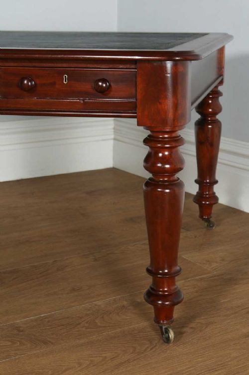 fig 6. Antique English Victorian 4ft 6” Mahogany & Leather Library Table Desk (Circa 1860)