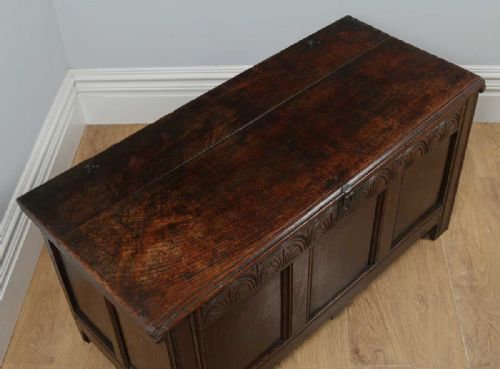 fig 1. Antique Charles II English Home Counties Oak Joined Coffer Blanket Chest (Circa 1680)