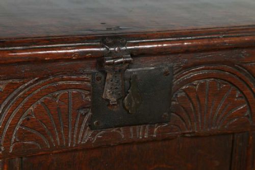 fig 4. Antique Charles II English Home Counties Oak Joined Coffer Blanket Chest (Circa 1680)