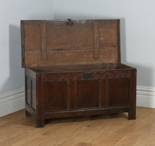 fig 6. Antique Charles II English Home Counties Oak Joined Coffer Blanket Chest (Circa 1680)