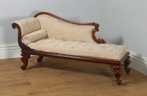 Antique English William IV Carved Mahogany Upholstered Chaise Longue (Circa 1835)