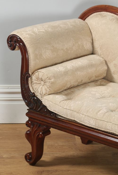 fig 2. Antique English William IV Carved Mahogany Upholstered Chaise Longue (Circa 1835)