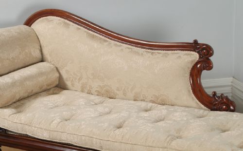 fig 3. Antique English William IV Carved Mahogany Upholstered Chaise Longue (Circa 1835)