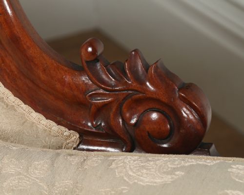 fig 6. Antique English William IV Carved Mahogany Upholstered Chaise Longue (Circa 1835)