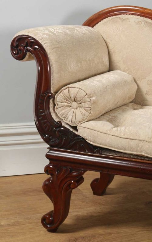 fig 7. Antique English William IV Carved Mahogany Upholstered Chaise Longue (Circa 1835)