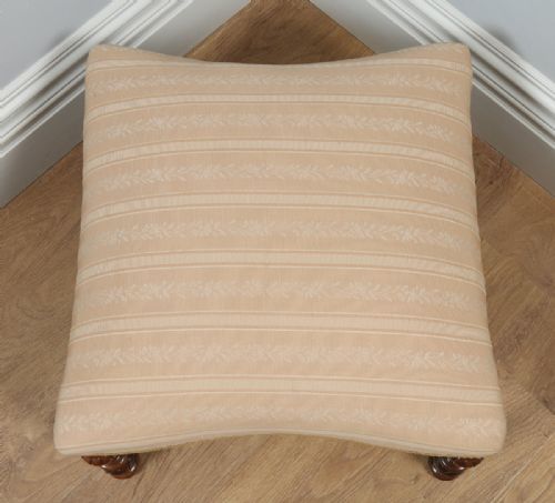 fig 1. Antique French Duchess Walnut Upholstered Carolean Style Foot Stool Poof (Circa 1870)