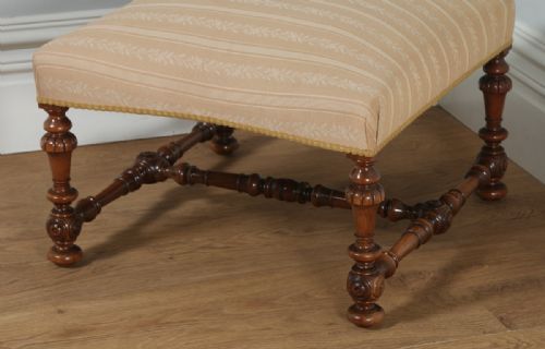 fig 5. Antique French Duchess Walnut Upholstered Carolean Style Foot Stool Poof (Circa 1870)