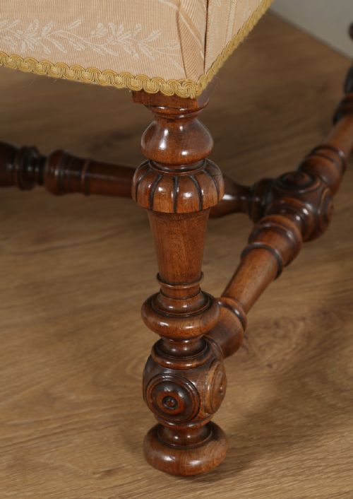 fig 6. Antique French Duchess Walnut Upholstered Carolean Style Foot Stool Poof (Circa 1870)