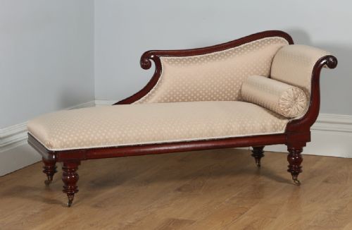 Antique English Regency Mahogany Upholstered Chaise Longue (Circa 1830)